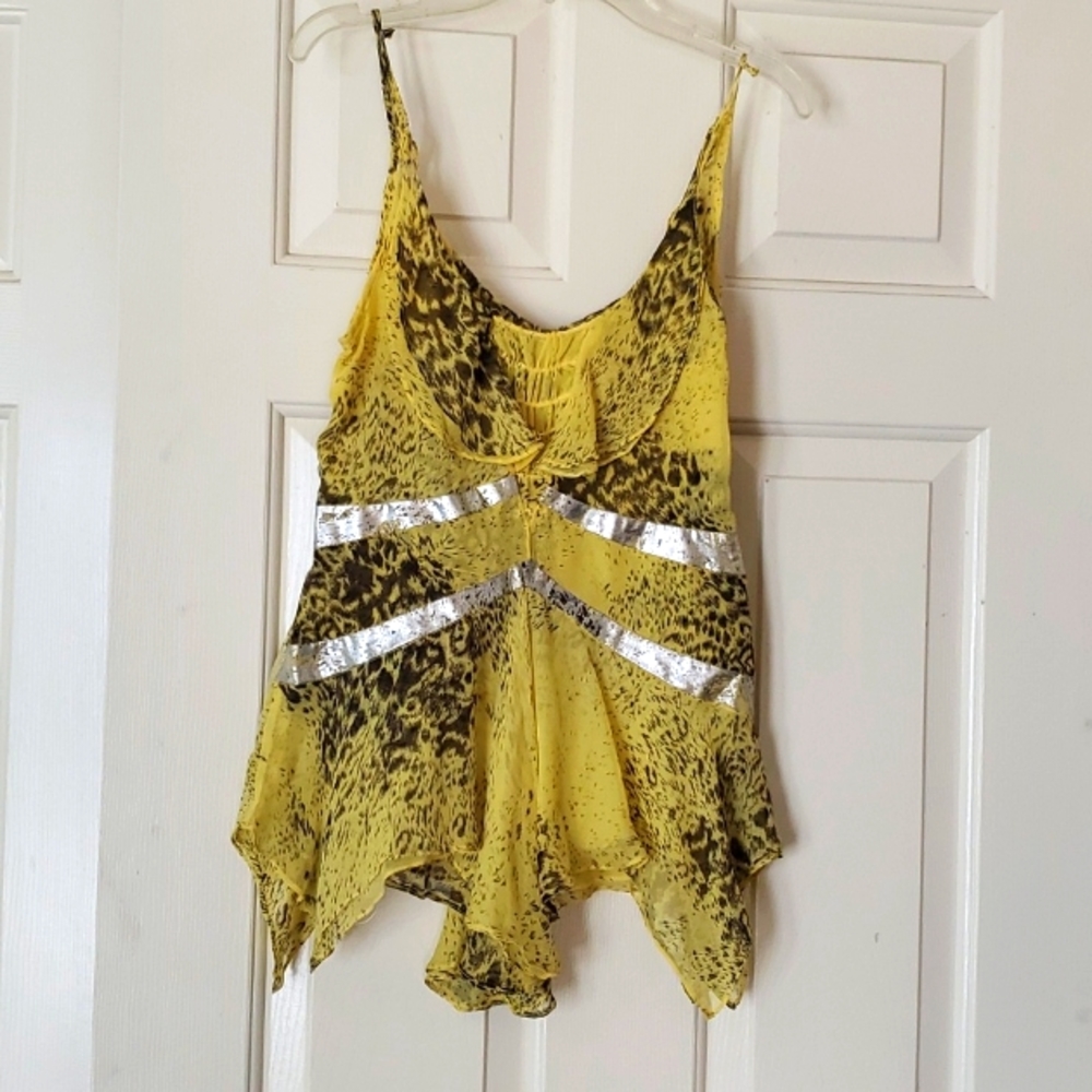 SASS & BIDE YELLOW, BLACK AND SILVER CHEETA PRINT SINGLET CAMISOLE SIZE 6